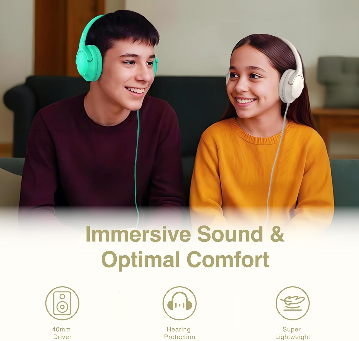 MIDOLA Wired Headphones Over-Ear Hi-Fi Sound with Microphone Adjustable Foldable, 1.5M Cord & 3.5Mm Jack, Lightweight Headset for Kids Adults PC Ipad Laptop Milk White image number 2