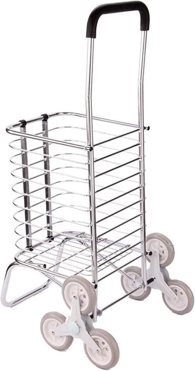 Trolley with Wheels Trolley Trolley Aluminum Trolley for Supermarket Foldable for Luggage Trolley in Silver Microfiber image number 5