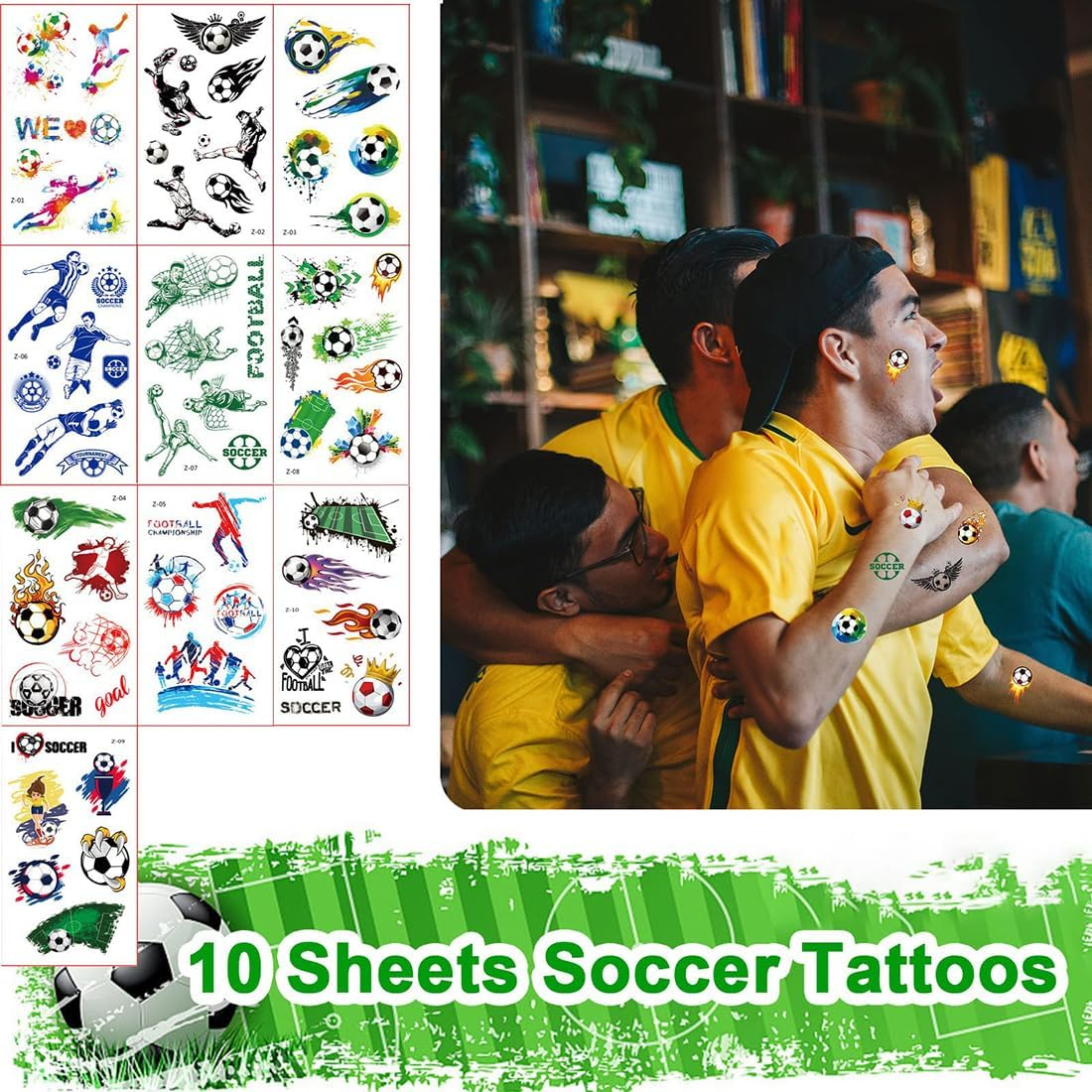 112 PCS Soccer Party Favors Set, Soccer Theme Party Supplies, Soccer Gifts Soccer Handbag Slap Bracelet Whistle Keychains Erasable Tattoos Stickers Gold Medal for Kids Party Favors image number 5