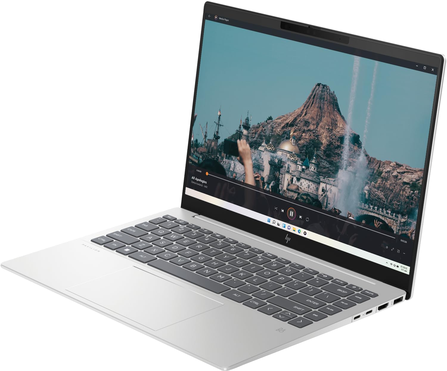 HP Pavilion plus 14" Laptop, 14-Inch 2.8K OLED Display, Intel Core Ultra 7 155H Processor, 16GB RAM, 1TB SSD, Intel Iris Xe Graphics, Windows 11, 1.44Kg Weight, Long Battery Life, Silver, B22Z3PA image number 2