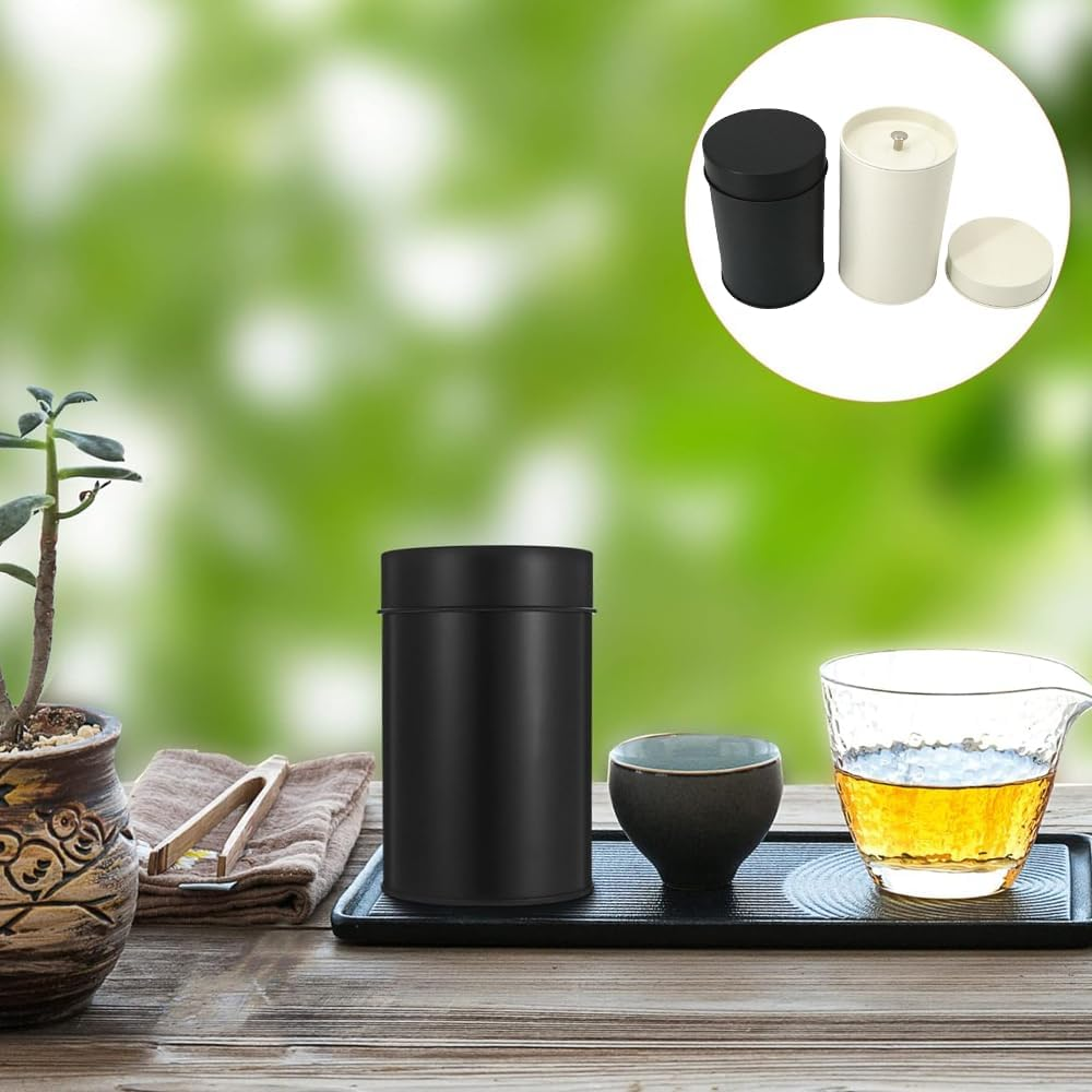 Matte Black Tea Storage Canister, Double Seal Tinplate Container, Kitchen Storage for Tea Coffee Sugar, 1 Piece - White image number 2