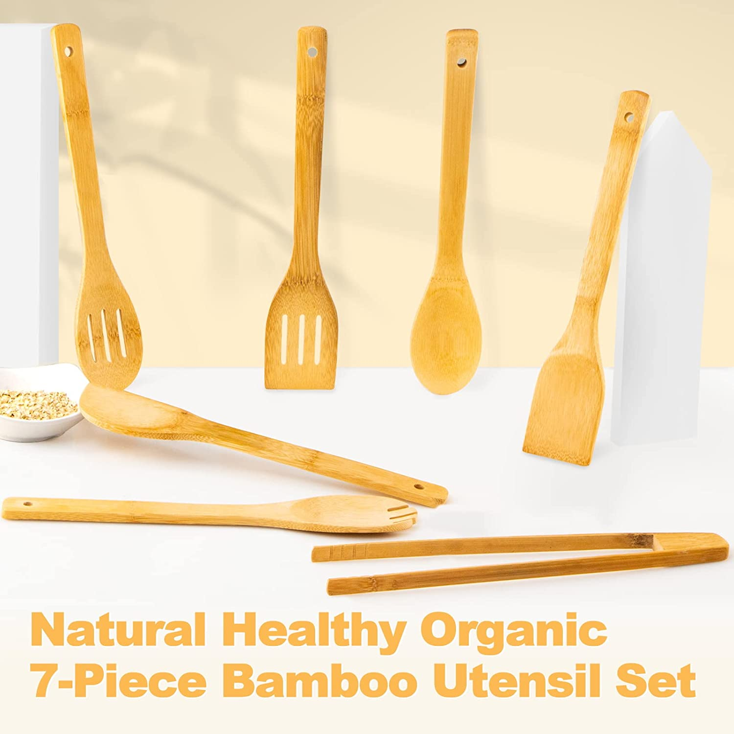 Wooden Spoons for Cooking 7-Piece, Kitchen Nonstick Bamboo Cooking Utensils Set, Healthy Bamboo Wooden Spatula Spoon for Cooking image number 2