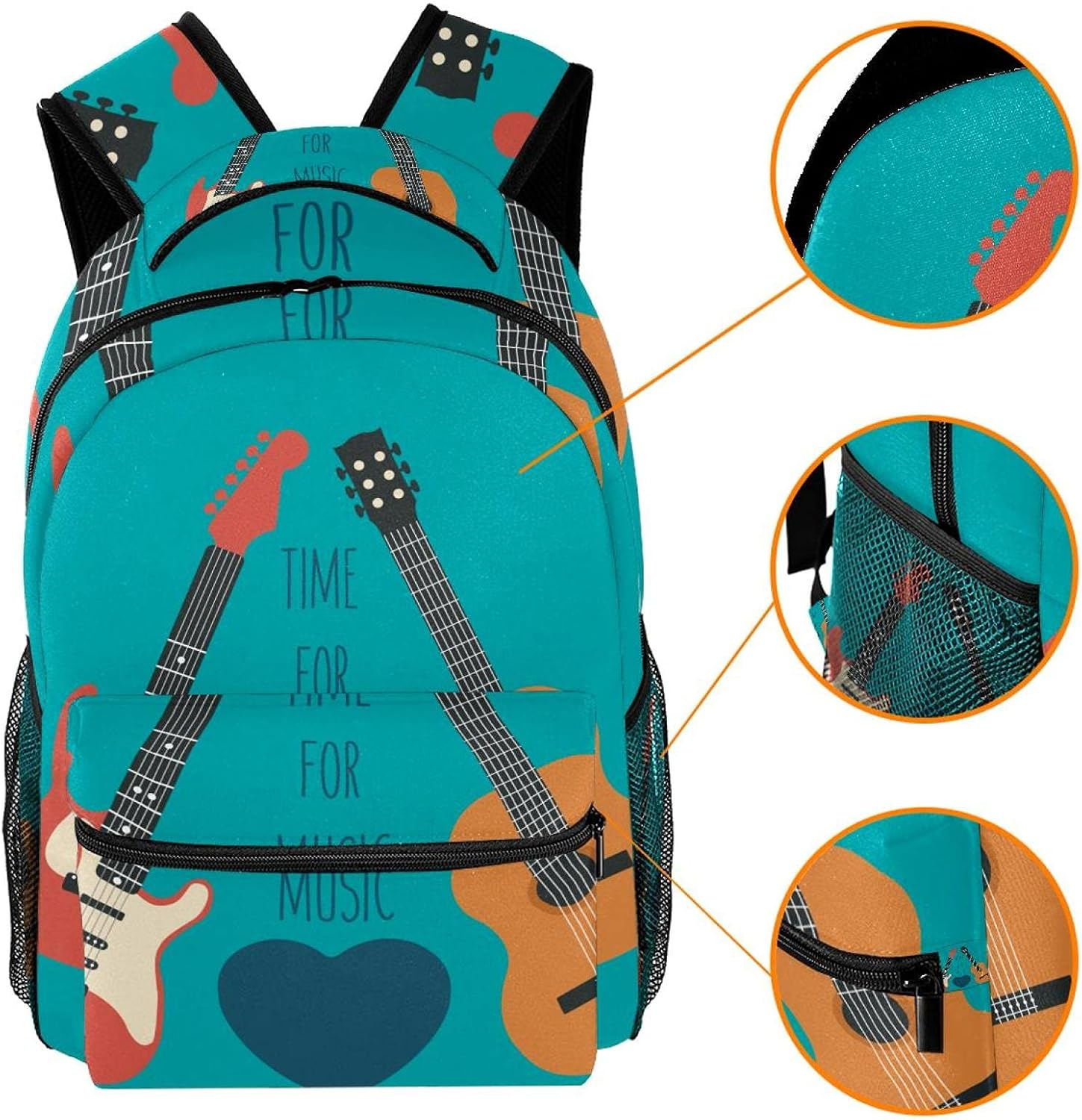 Electric Guitars and Red Love Heart Backpack Students Shoulder Bags Travel Bag College School Tote Backpacks image number 1