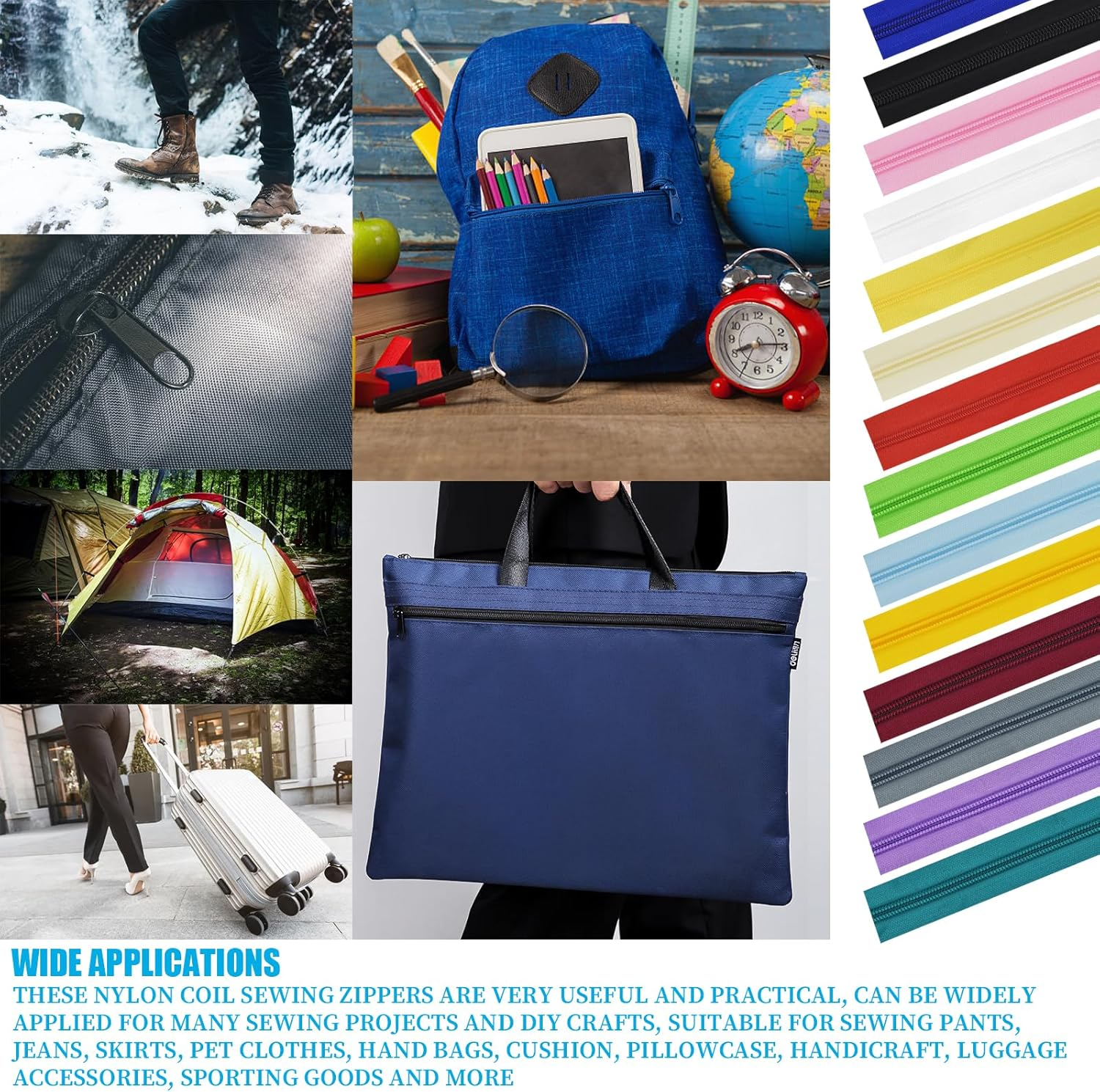 42 Yards 14Pcs Zippers by 5 Nylon Coil in Assorted Colors with 112 Zipper Sliders Pull Head for DIY Tailor Sewing Crafts Supplies, 14 Color image number 1