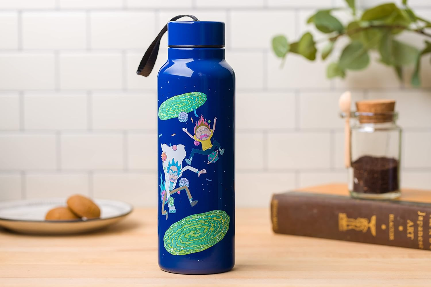 Silver Buffalo Rick and Morty Portal Jump Stainless Steel Water Bottle with Strap, 27-Ounces image number 4