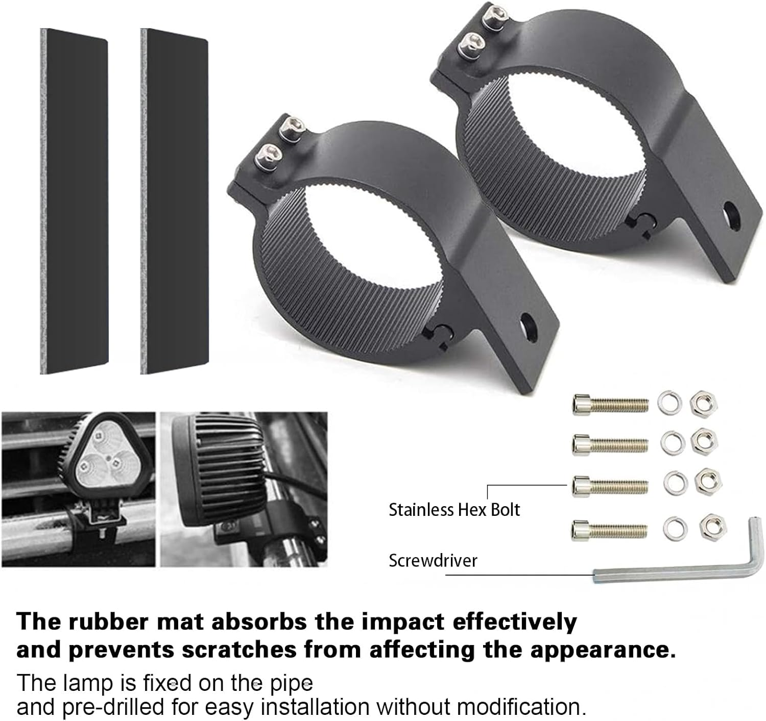 KMFCDAE Tube Clamp Mounting Bracket for 2 Inch Bull Bar Roof Rack Roll Cage Mounts LED Square round Work Light & Light Bar (Adjustable between 47-53Mm/1.8-2.1Inch) image number 6