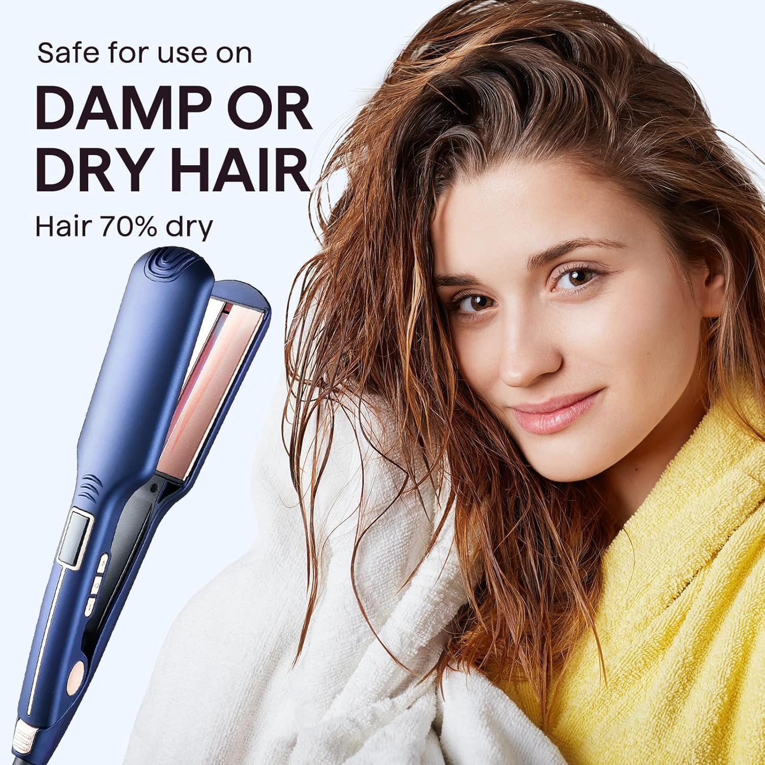 PRO Infrared Wide Flat Iron Hair Straightener Version LCD Display Hair Straightening and Curling Iron Dual Purpose Salon Tool, Anti-Scald, Gifts for Women, Lovers or Friends image number 5