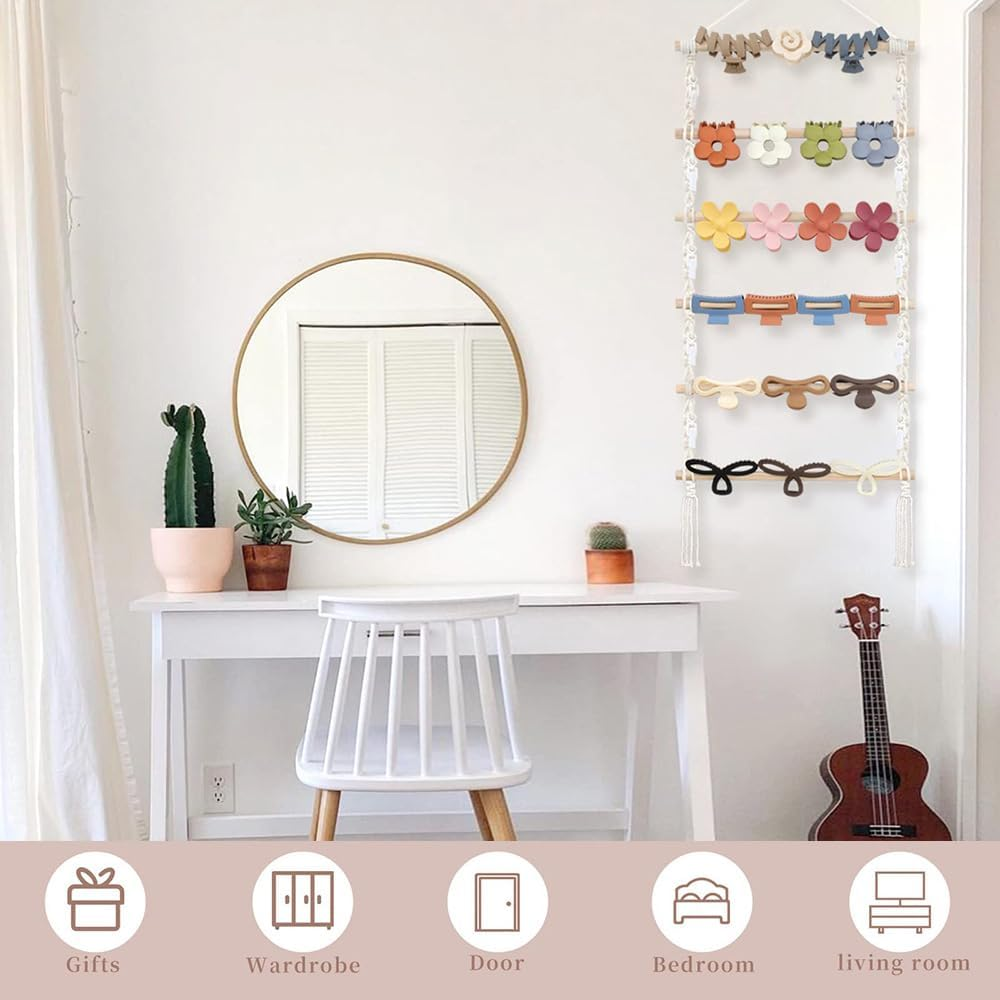 Wall-Mounted Hair Claw Clip Organizer with 10 Clips, Macrame Design, Cotton &, Ample Storage for Hair Accessories, Stylish Decorative Organizer, Ready to Use, Ideal Women And image number 2