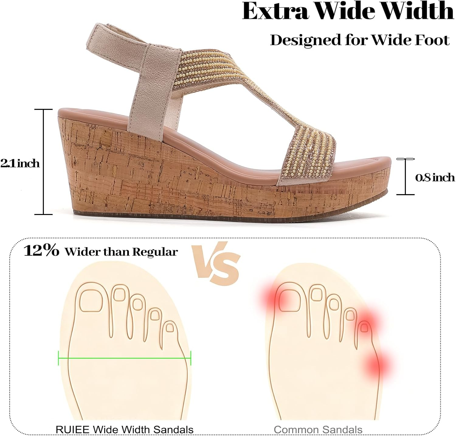 Ruiee Wide Width Wedge Sandals for Women, Ankle Strap Sparkly Rhinestone Open Toe Summer Dressy Shoes Platform Wedding Prom Women Sandals. image number 3