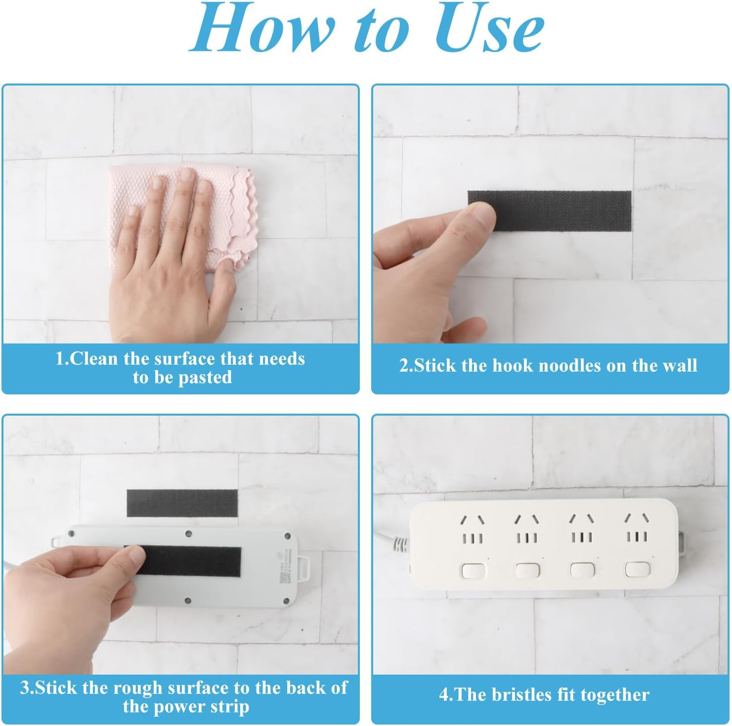 20 Sets Sticky Velcro Strips, Industrial Strength Hook and Loop Tape Double-Sided Adhesive, Use for Carpet Couch Cushions Pedal Board Picture Hanging Office Home, 10 X 2.5 CM (Black & White)