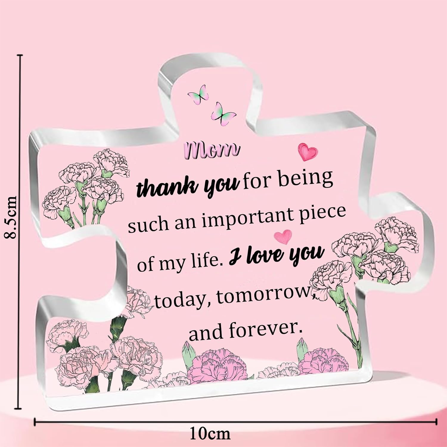 Mom 2PC Set Acrylic Puzzle Plaque Heart Hanging Ornament Women Mothers Day Birthday Mommy Appreciate Thanksgiving Christmas Mum Thank You Keepsake Mommy Retired from Son Daughter