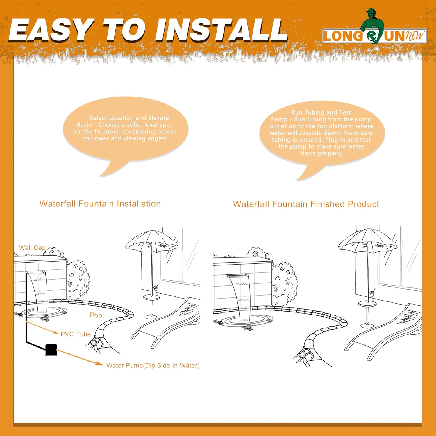 Pond Waterfall Blade Kit, 30Cm Stainless Steel Pool Fountain with Accessories, Width 20Cm Spillway Water Feature Waterfall Cascade for Garden Patio Pond Decoration image number 3