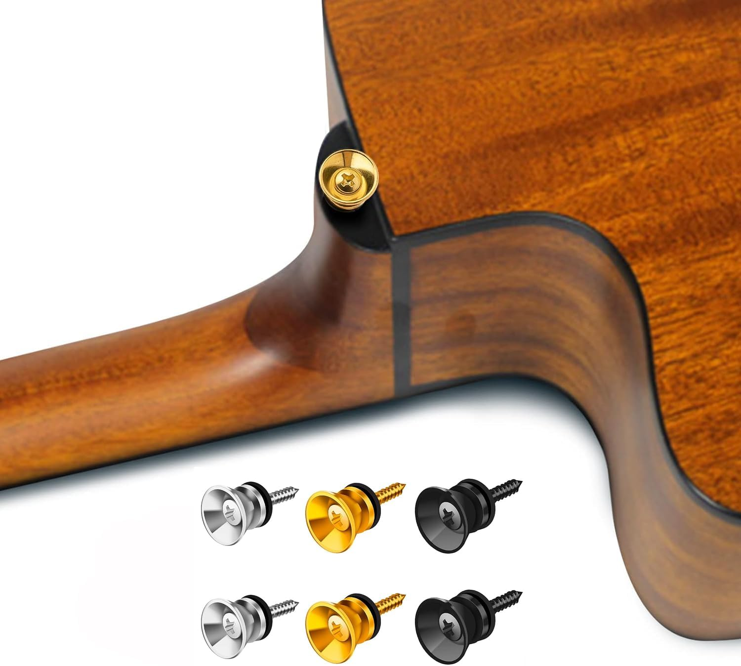 6 Pcs Guitar Strap Buttons Lock Pins, Guitar Metal Strap Buttons, Guitar Strap Locks Metal End Pins Flat Head for Acoustic Guitar, Electric Guitar, Bass, Ukulele(Gold, Silver, Black) image number 5