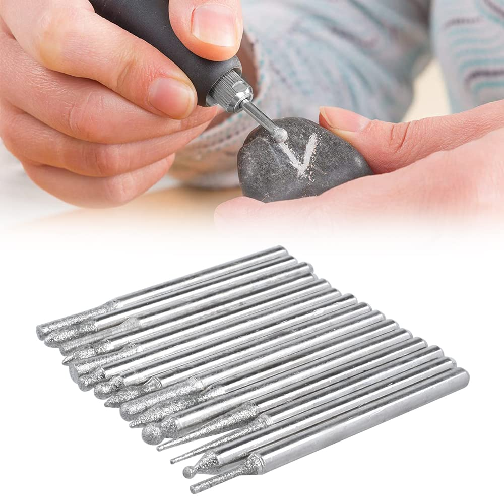 Bestgle 30 Pcs Diamond Burr Assortment Kit, 3Mm round Shank Diamond Coated Burrs Deburring Engraving Carving Drills Bits for Rotary Tool Accessories image number 2