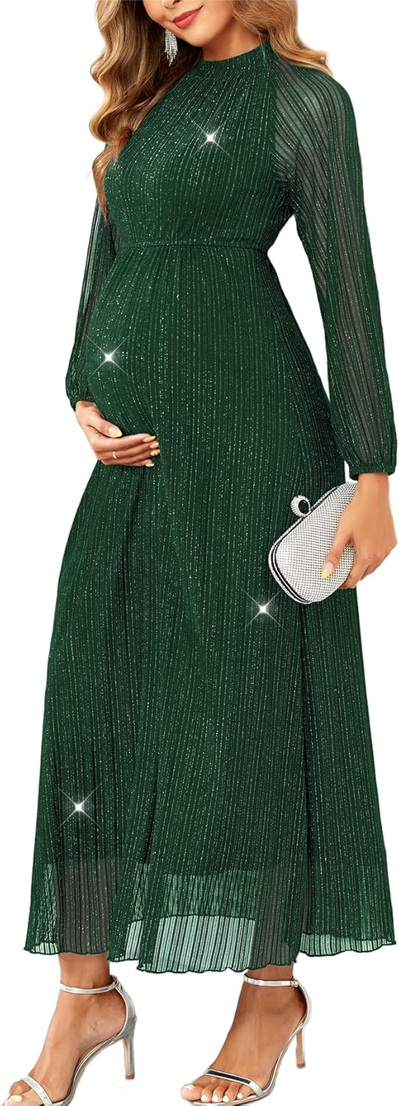 CYCLAMEN Formal Maternity Dress Sparkly Halter Neck A-Line Maxi Gown Baby Shower Pregnancy Photoshoot Wedding Guests