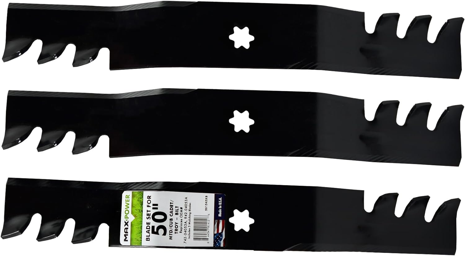 Maxpower 561545XB 3-Blade Commercial Mulching Set for Many 50" Cut MTD, Cub Cadet, Replaces OEM No. 742-04053, 942-04053,Black