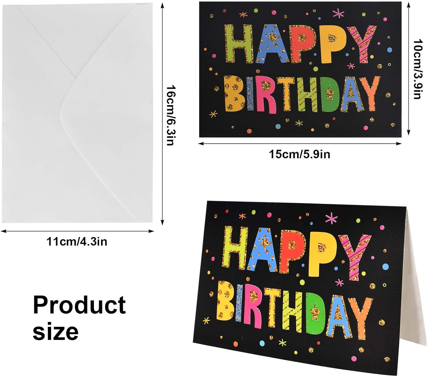 Birthday Cards and Envelopes, 24 PCS Happy Birthday Card, Birthday Greeting Cards for Men Women Kids, Blank Birthday Cards and Envelopes image number 1