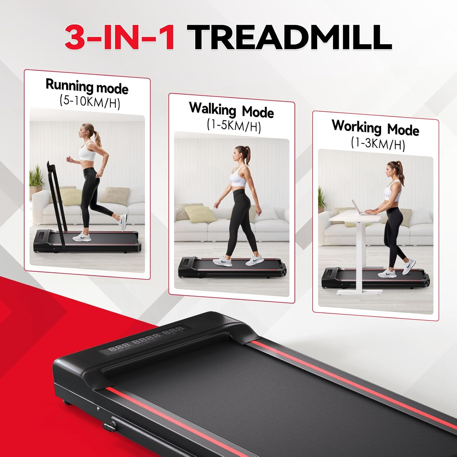 Under Desk Treadmill, Portable Treadmills for Home, 3 in 1 Foldable Walking Pad image number 4