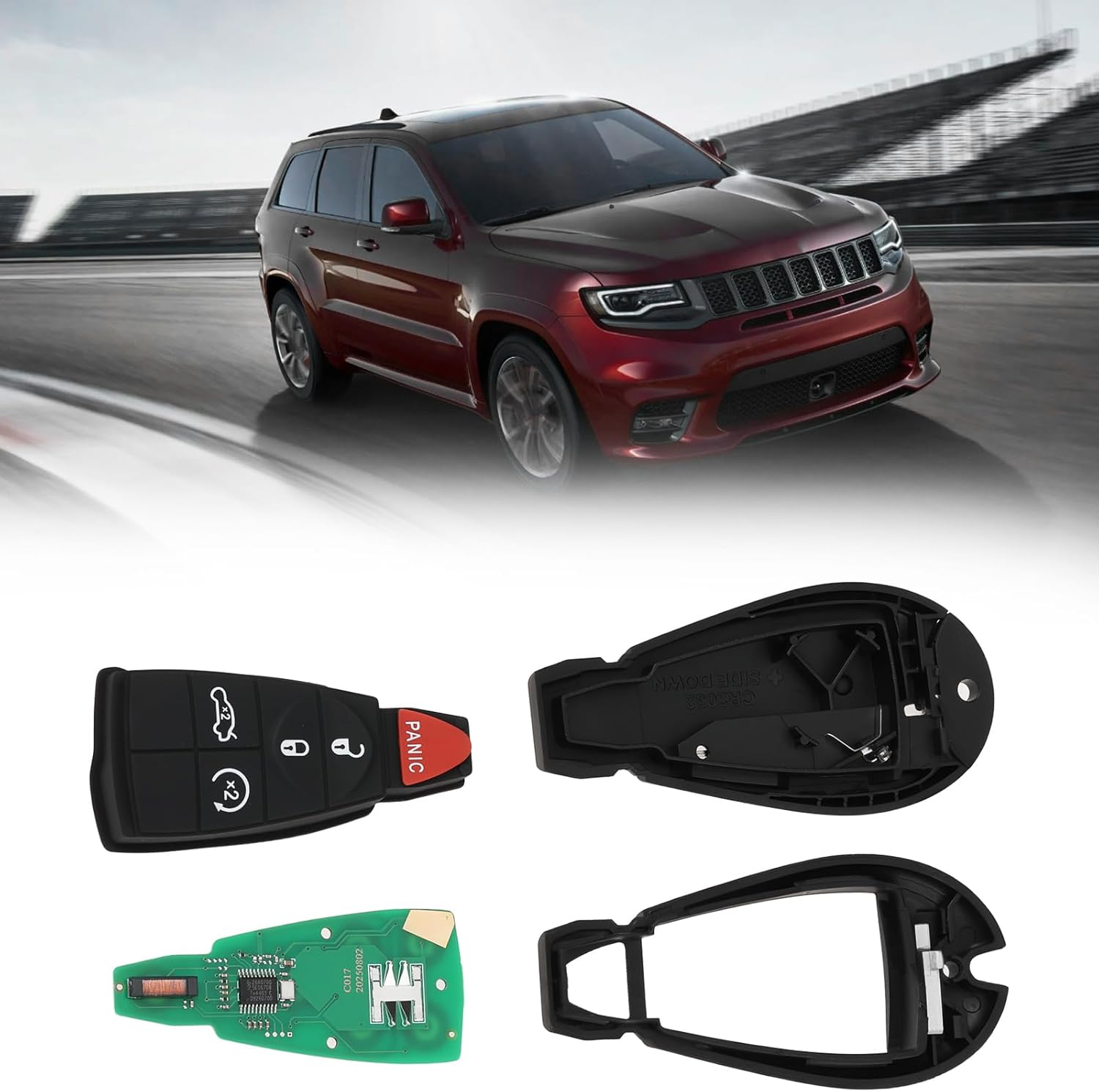 Emagtech 5 Buttons Remote Control Key with Circuit Board 433 Mhz Compatible with Chrysler 300 Compatible with Jeep Cherokee image number 5