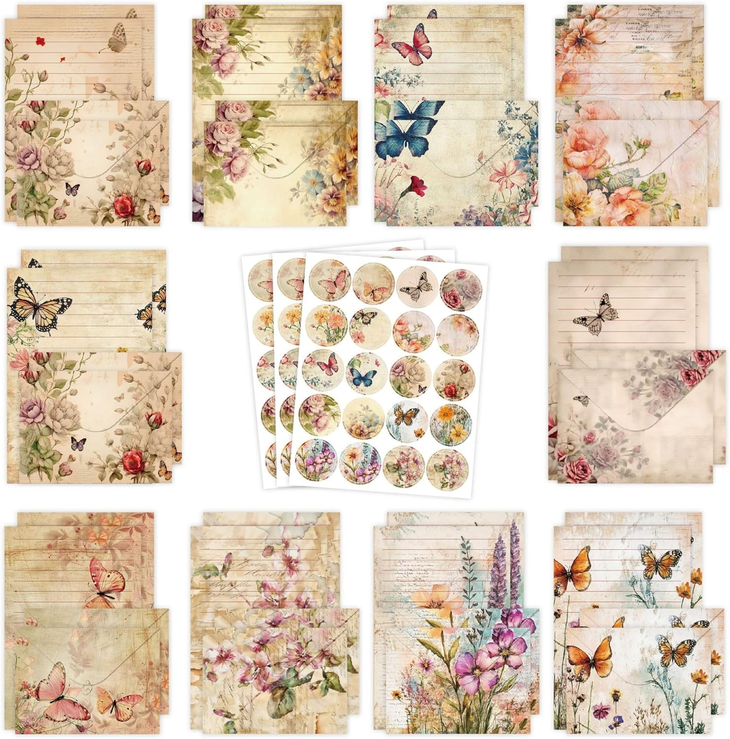 Jascherry 50 Sheets of Stationery with Envelopes, 10 Ddesigns of Stationery with 3 Sticker Sheets, Elegant Stationery Set for Invitation Cards, Congratulations Cards, Set C image number 1