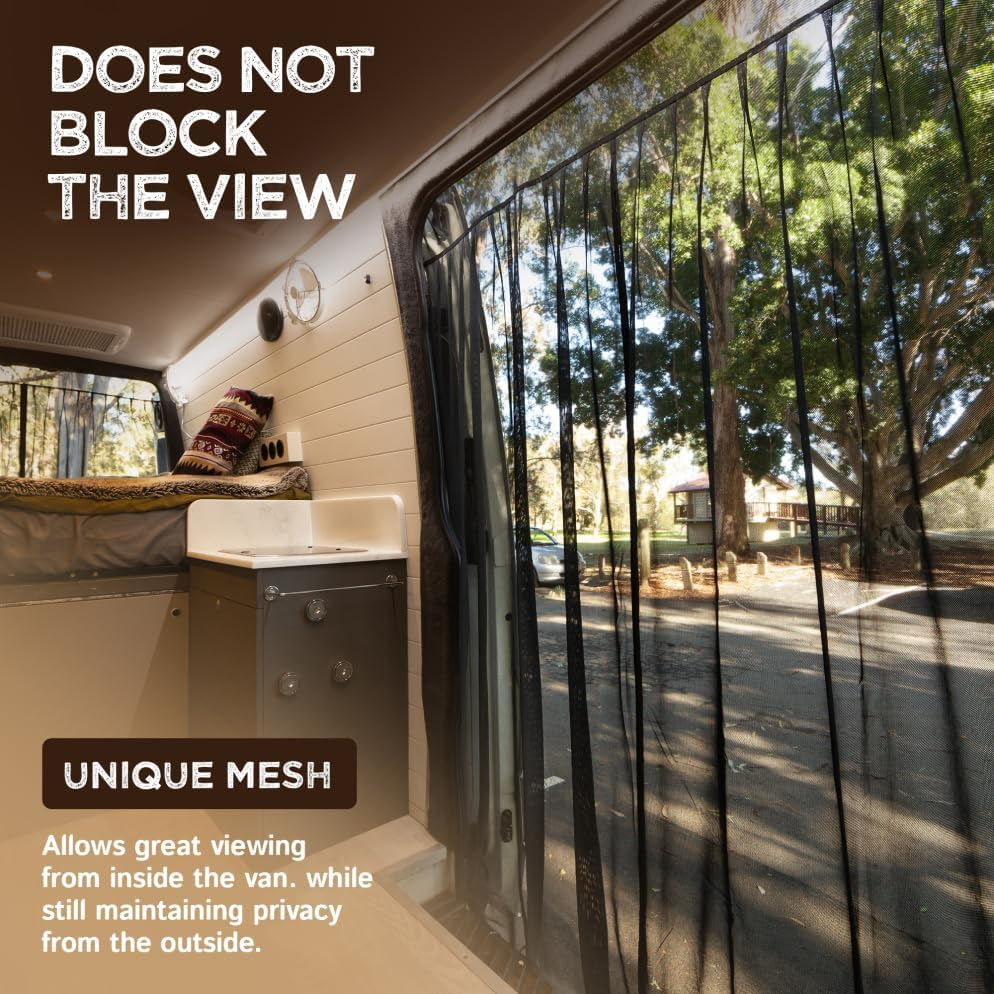 Living in a Bubble Van Bug Screen for Mercedes-Benz Sprinter Mid/High Roof and Other Campervans, Universal Size Sliding Door Flyscreen Mosquito Net, Center Magnetic Closure image number 1