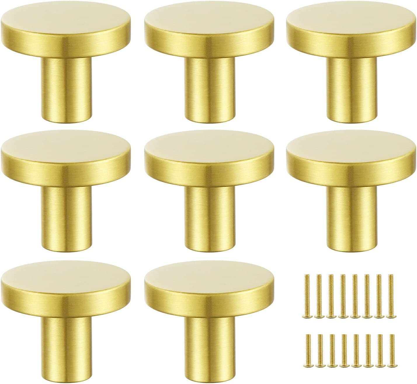 8PCS Brass Gold Cabinet Knobs, 25Mm Small round Dresser Knobs, Solid Modern Single Hole Drawer Knobs, Metal Cupboard with Screws Decorative Kitchen Hardware (8, 25Mm/1Inch) image number 2