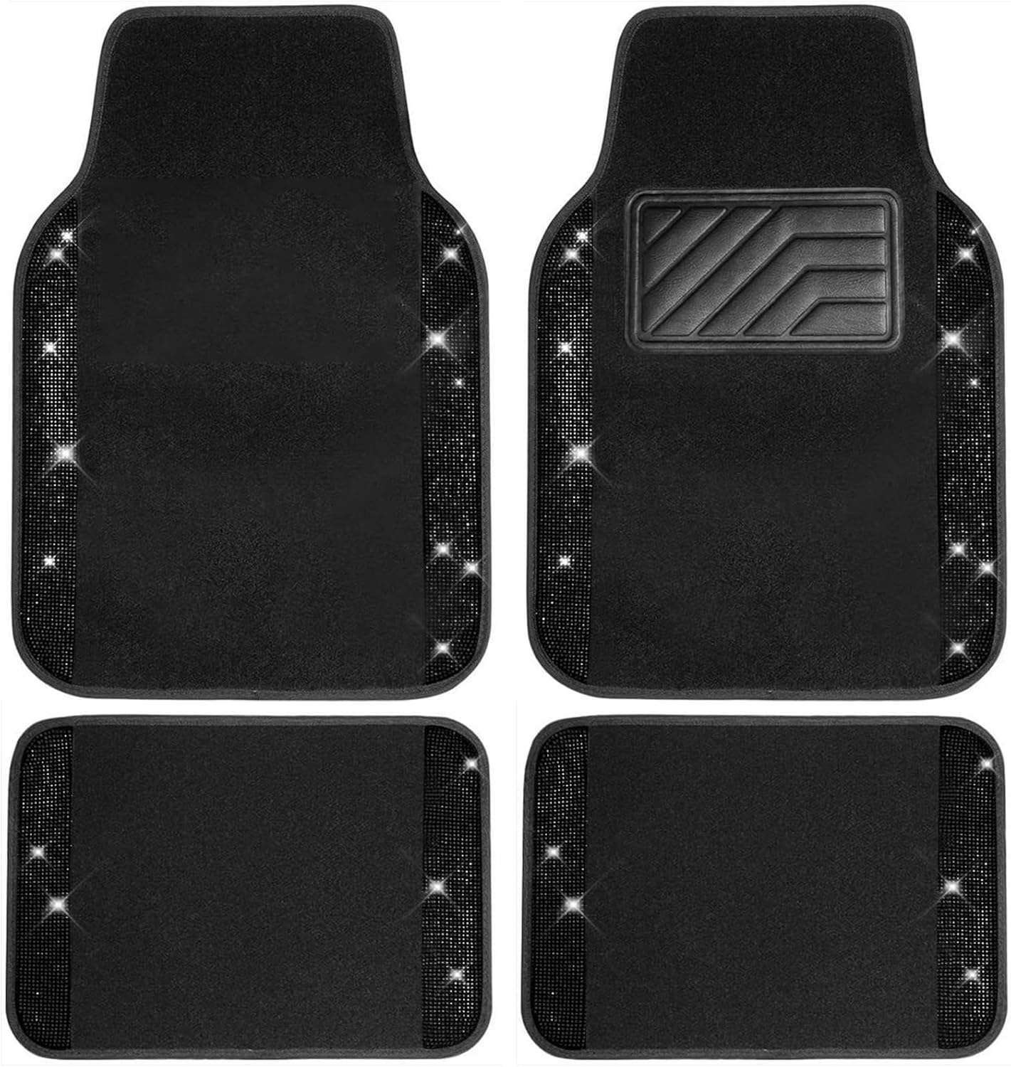 Bling Diamond Car Floor Mats Full Set, 4 Pack Sparkle Glitter Diamond Carpet with Anti-Slip Heel Pad, Waterproof Shining Rhinestone Automotive Mat Universal Fit Sedans,Suv,Vans,Trucks (Black Diamond) image number 1