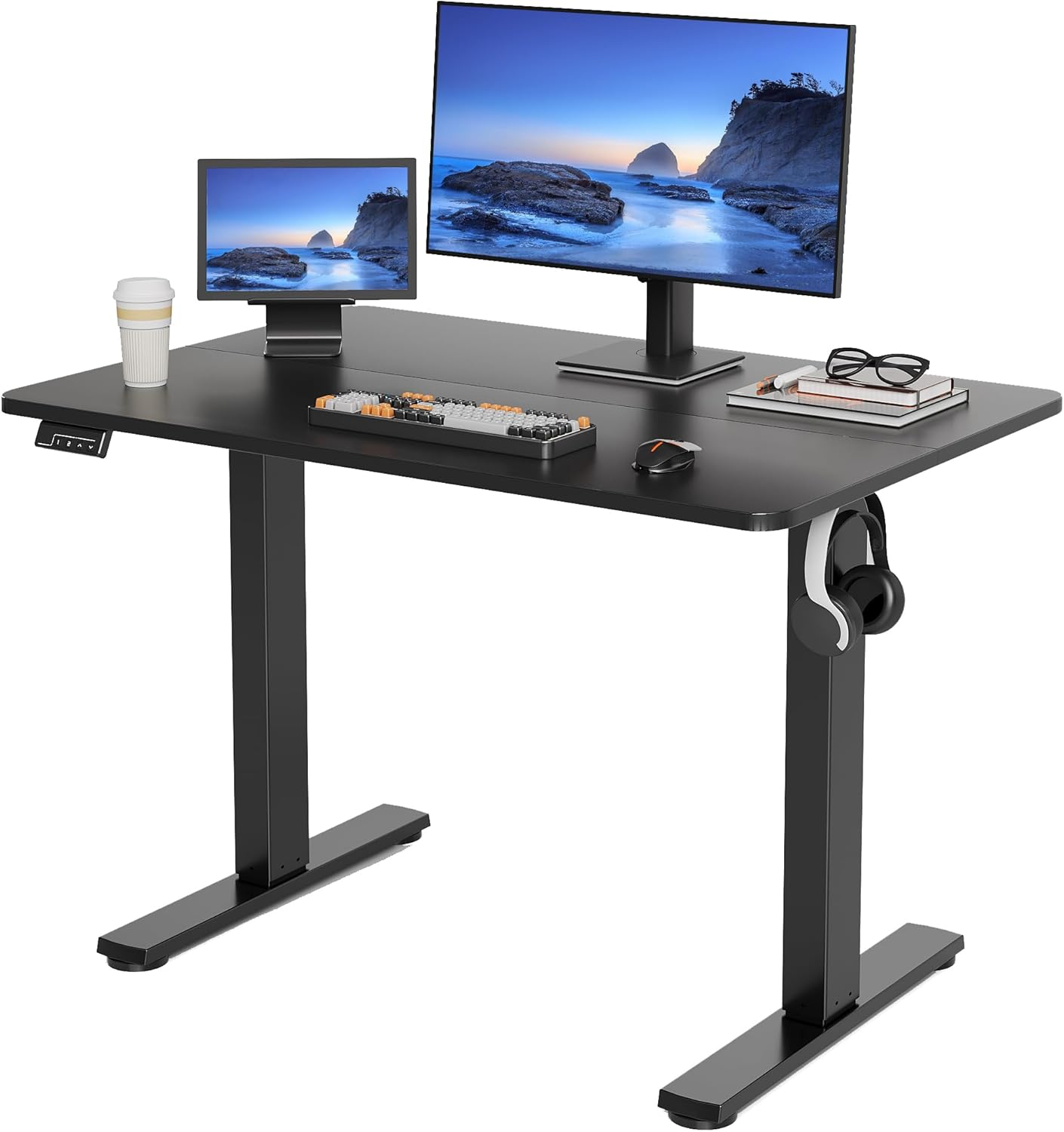Longke Electric Standing Desk Adjustable Height, Stand up Home Office Desk, Sit Stand Desk with Memory Preset (Black, 32 Inches)