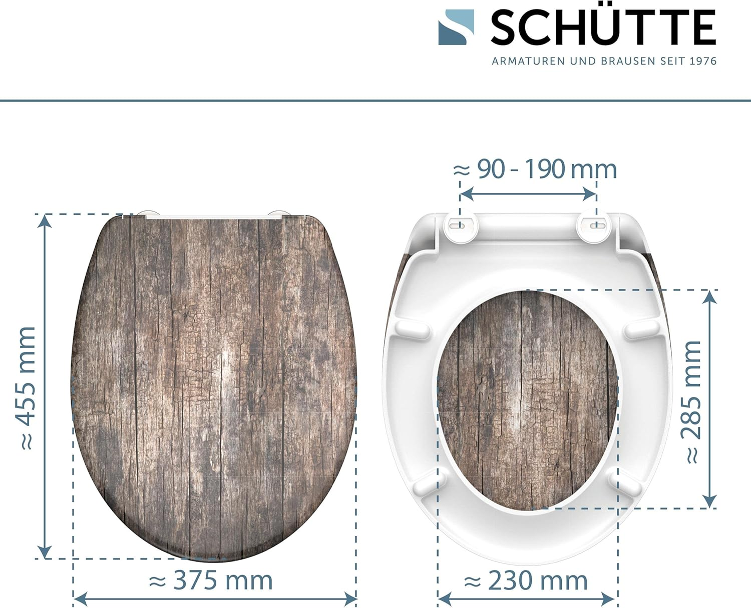 SCH&Uuml;TTE Duroplast Old Wood 82368 Toilet Seat with Soft-Close Mechanism and Quick Release for Easy Cleaning Maximum Load of Toilet Seat 150 Kg Wood Effect Motif