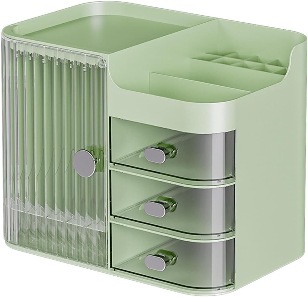 Shengsenfu Makeup Organizers for Vanity, Large Capacity Desk Organizers for Cosmetics with Drawers and Mirror, Cosmetics Display Case with Transparent Cover, Countertop Organizer for Vanity (White)