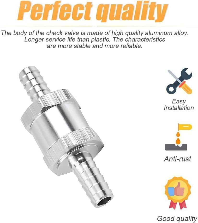 DAVRPES 8Mm 5/16" Fuel Check Valve One Way Inline Non Return Diesel Gasoline Silver (8Mm OD)