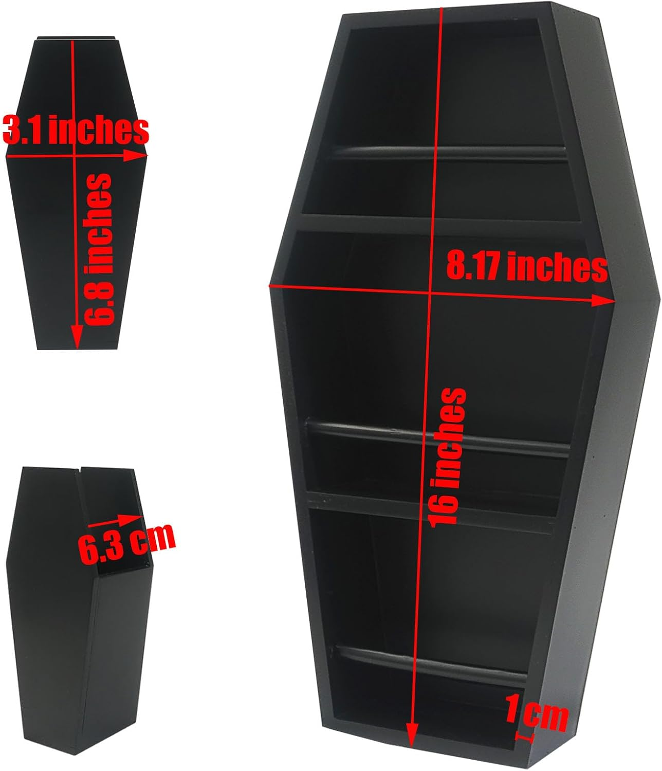 16In Makeup Coffin Shelf with 2 Coffin Brush Holder, Wooden Goth Decor for Display, Makeup Organizer Spooky Coffin Gothic Decor for Lipstick, Nail Polish or Makeup Brushes /34 image number 6