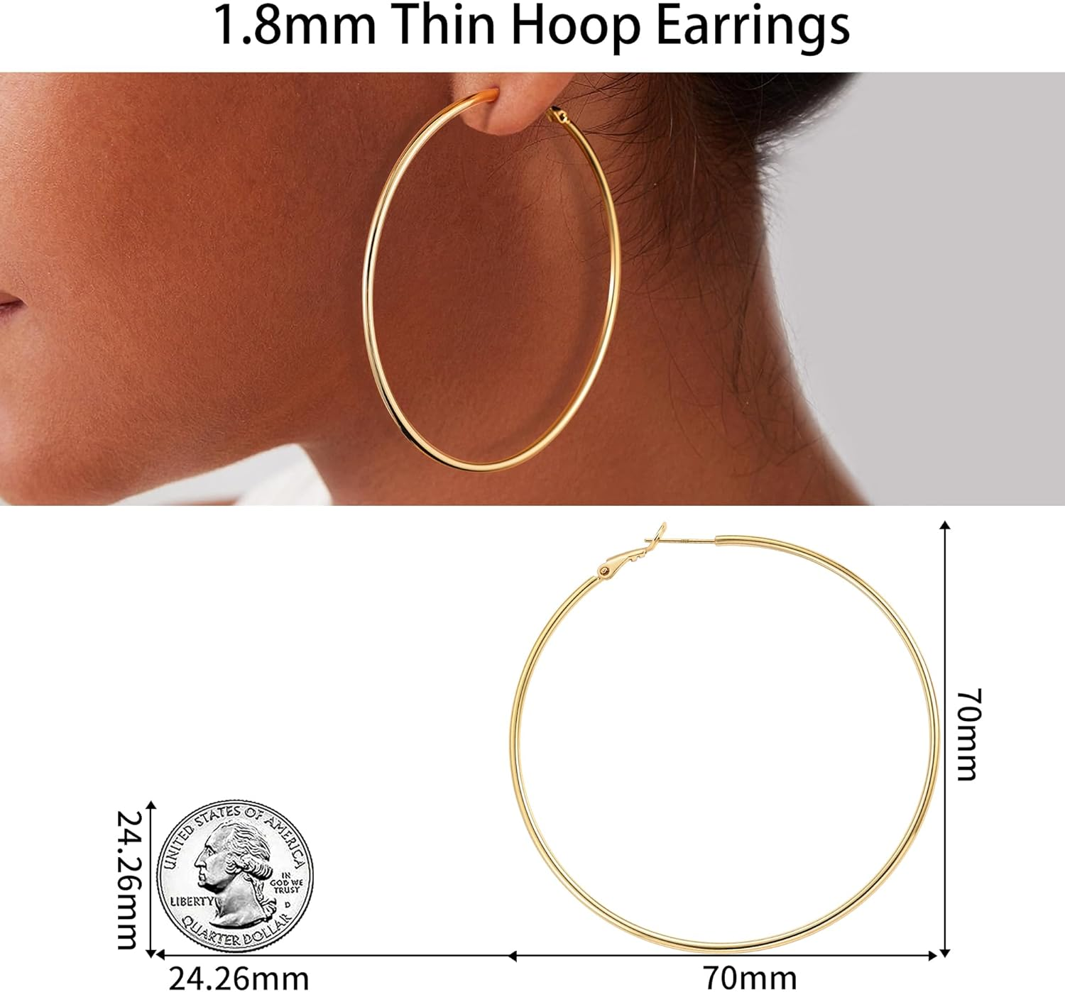 Gacimy Gold Hoop Earrings for Women 14K Real Gold Plated, 925 Sterling Silver Post Gold Hoops for Women image number 1