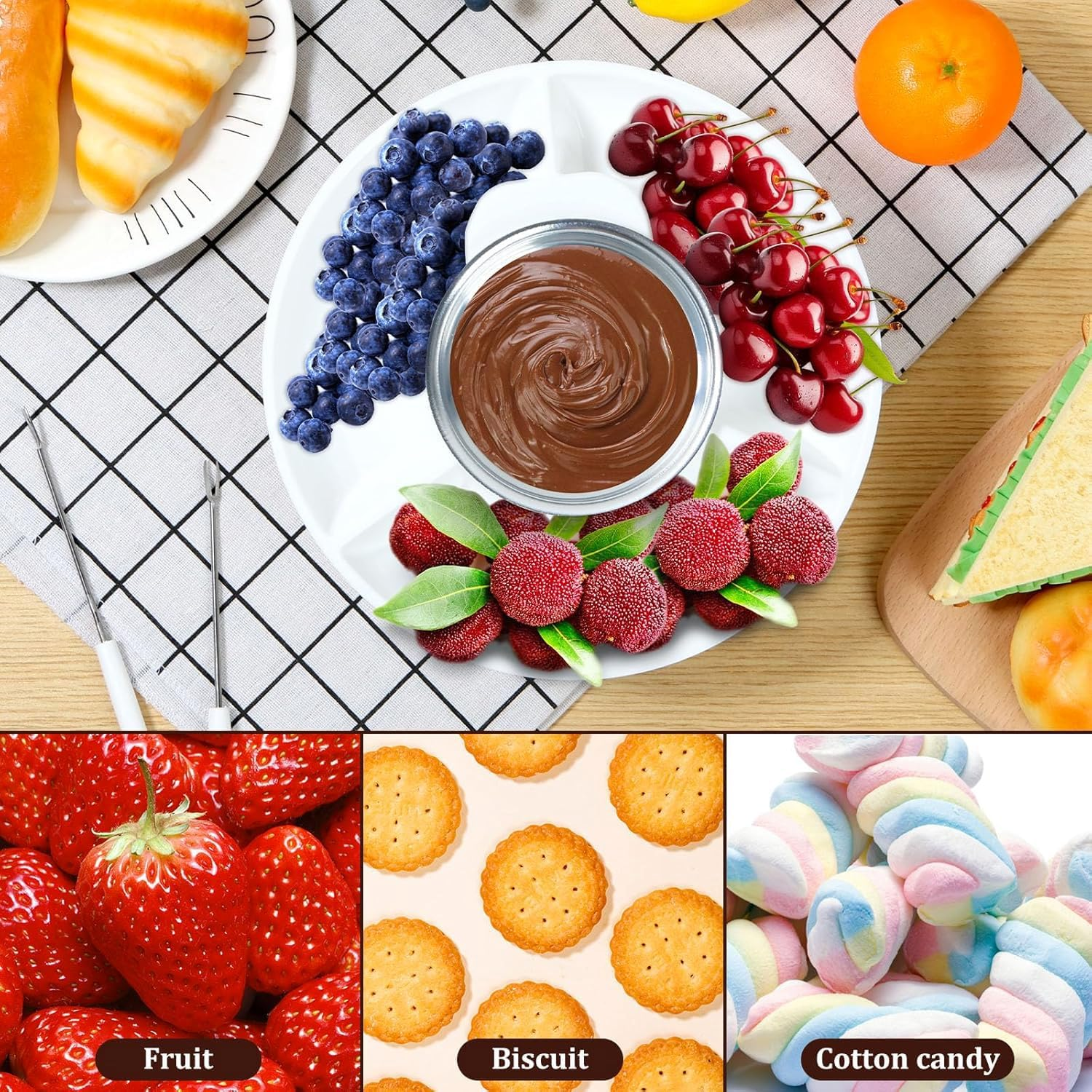 Electric Fondue Set with 4 Forks, Melting Pot for Cheese, Chocolate and Tapas, Electric Melter for Chocolate Melts, DIY Candy Maker for Dessert, Special Occasion, Birthday Party (White) image number 3