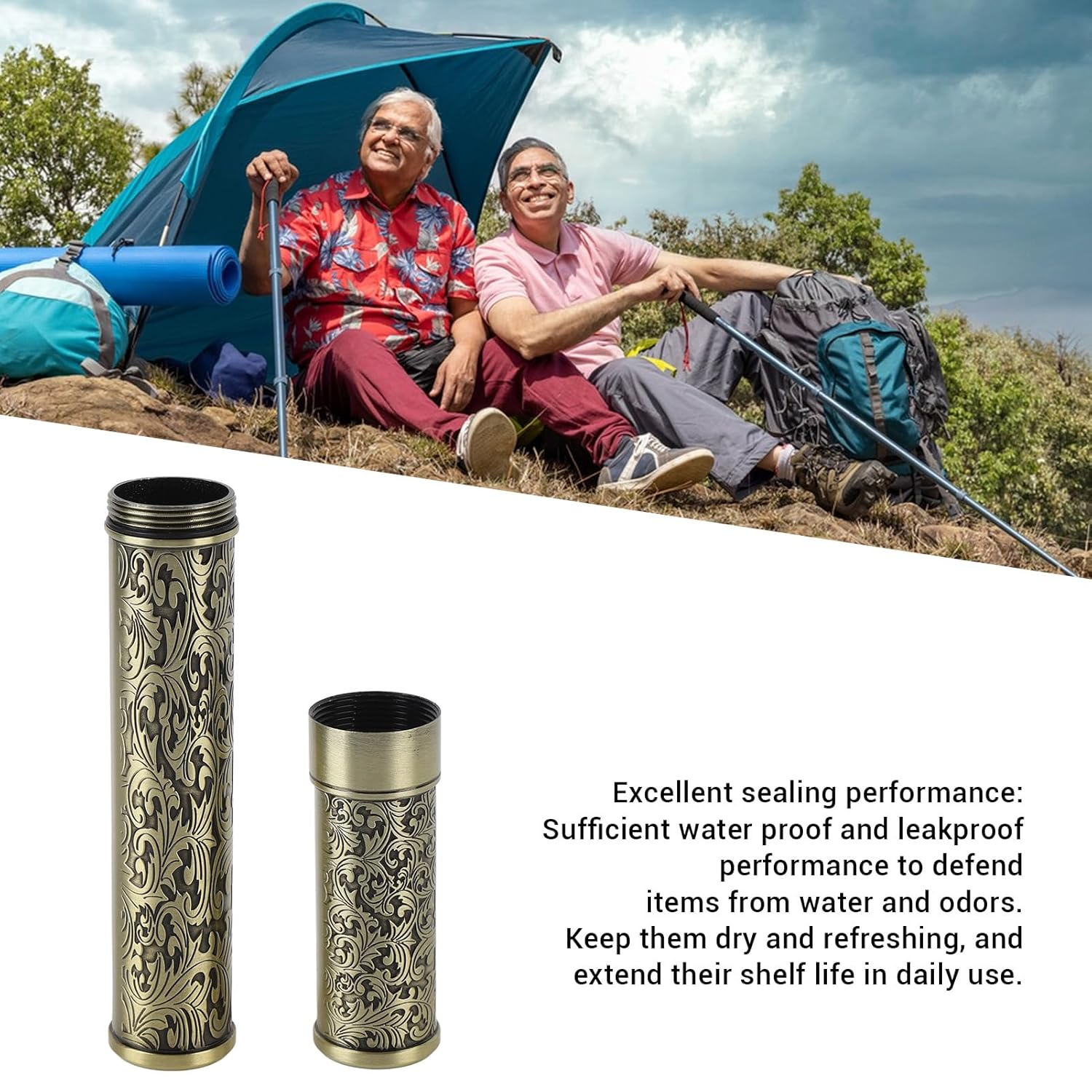 Metal Tube Container, Joint Tubes Embossed Aluminum Waterproof Portable Storage Container Box Stash Jar Cigar Cases Air Tight Pocket Purse for Outdoor Camping Travel` (Bronze) - Bronze image number 5