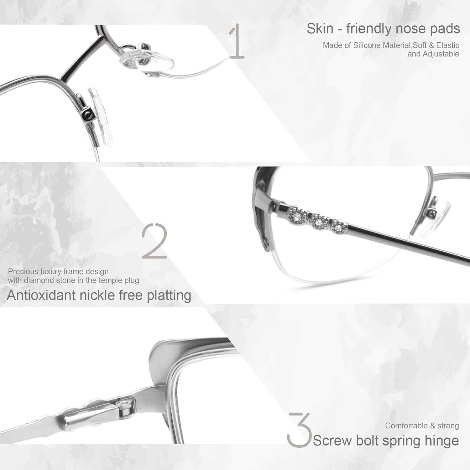 Women Glasses Stylish Half Frame with Rhinestone Cateye Eyeglasses image number 3