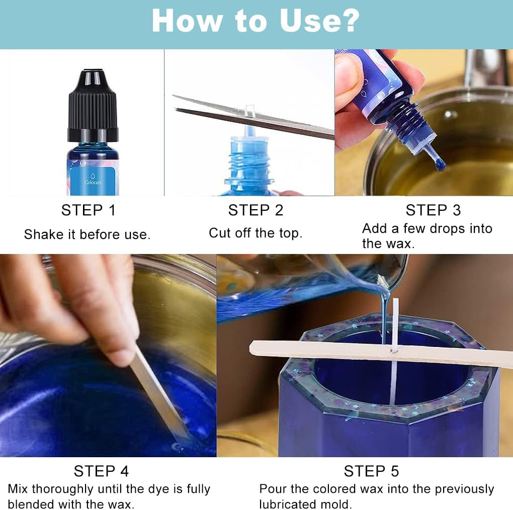 Vivva Candle Dye - 24 Colours, Highly Concentrate Liquid Dye for Soy Wax Candle Making, Candle Making Supplies, with 50Pcs Mixing Sticks, 10Ml / Bottle