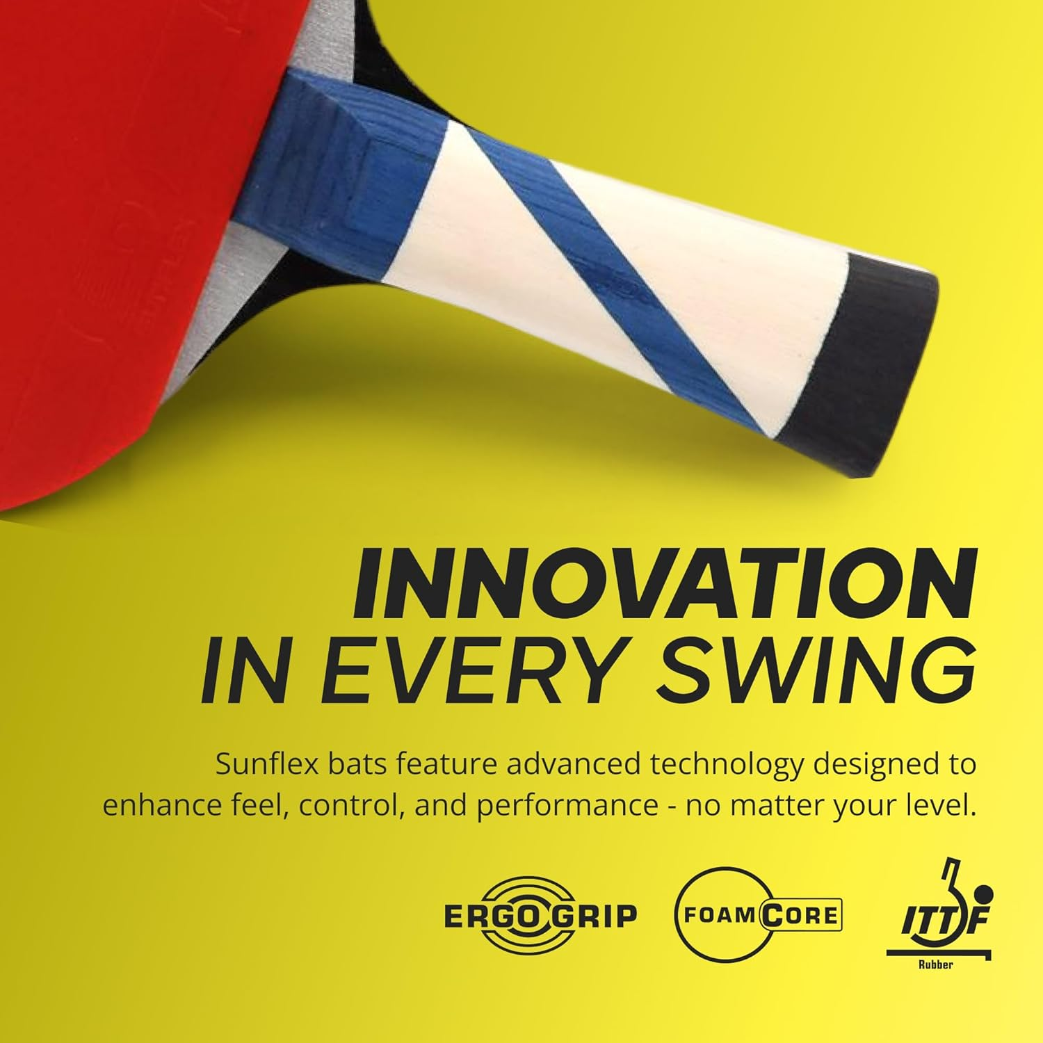 SUNFLEX Xcite C45 Carbotec Table Tennis Bat, Competition Level Bat, with Carbon Power Blade & Foam Core Grip for Precision Control, ITTF Approved Mikado Rubber & 2.3Mm Sponge image number 4