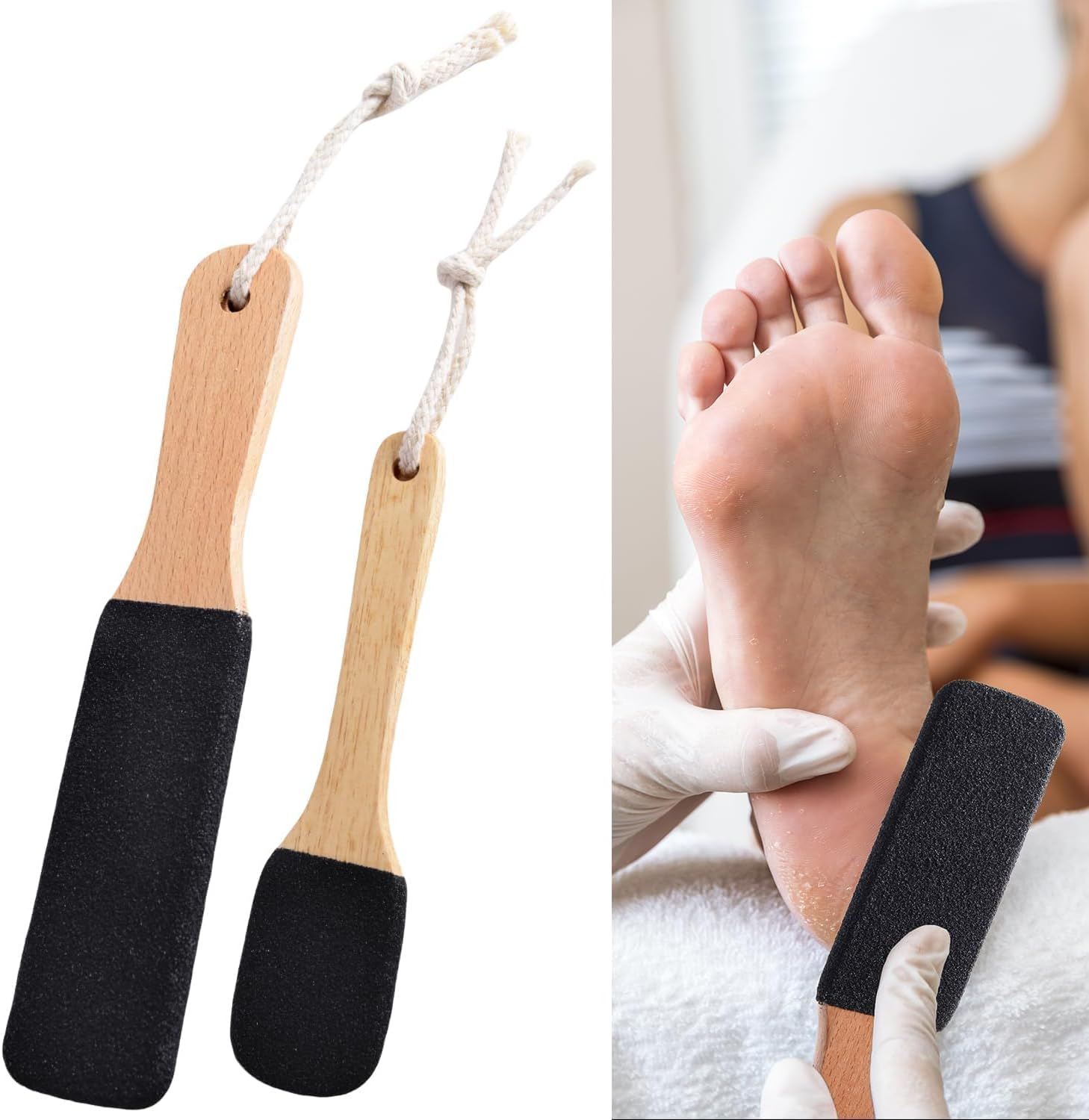 2 Piece Foot Files and Pumice Stone Set for Hard Skin - Premium Beech Wood & Silicon Carbide for Smooth Feet and Hands image number 4