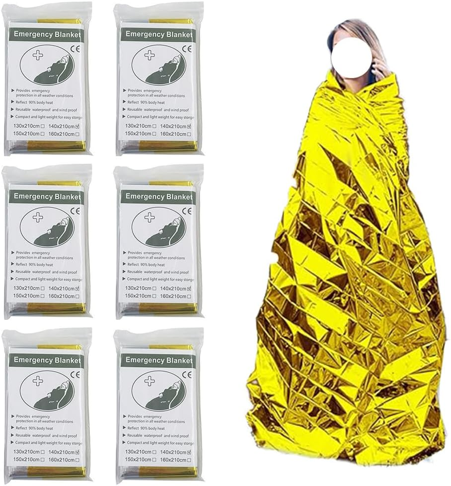 6 Pack Survival Blanket Outdoor Emergency Blanket Supplies, Emergency Blankets Mylar Thermal Blanket, Gigantic Space Blanket Survival Blankets Heavy Duty Camping Gear,Bug Out Bag (Silver)