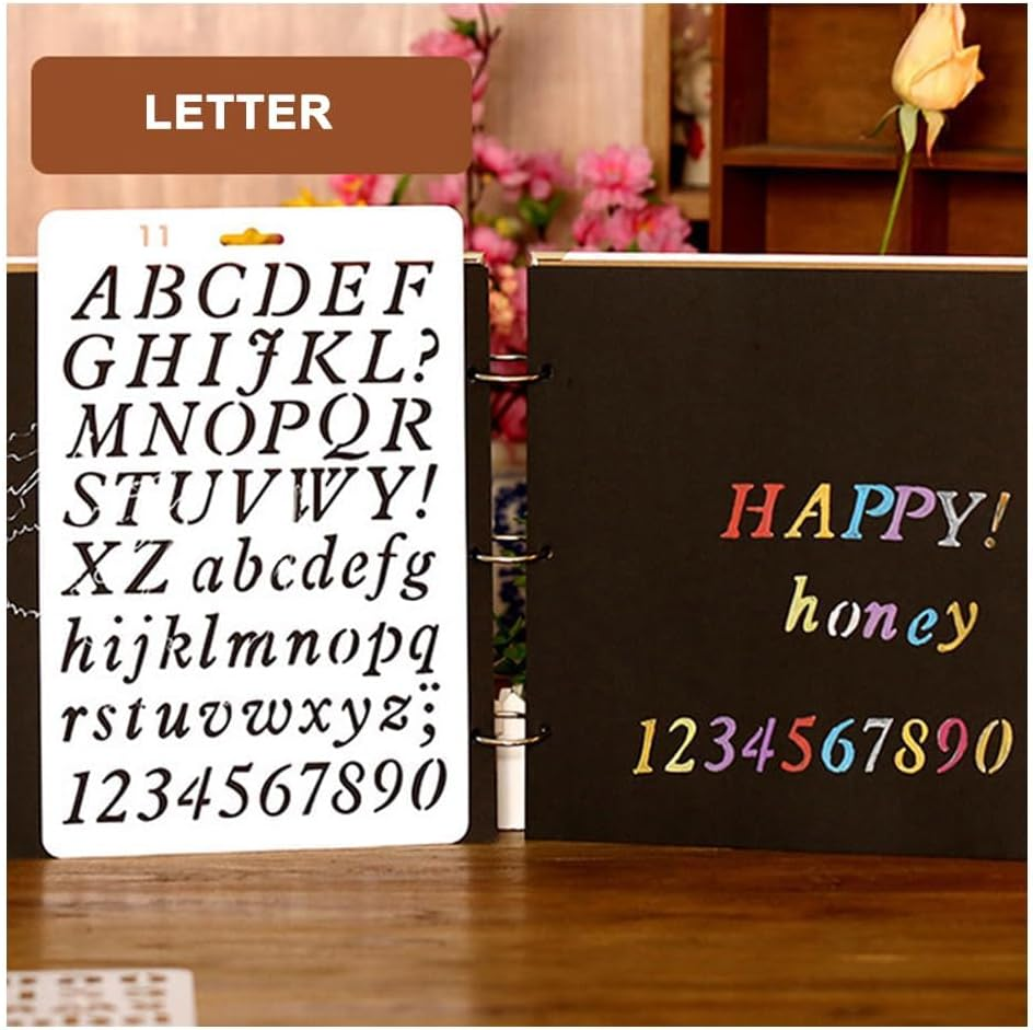 4 Pcs Alphabet Letter Number Drawing Painting Stencils,Stencil Planner for Scrapbook Painting Craft Projects image number 5