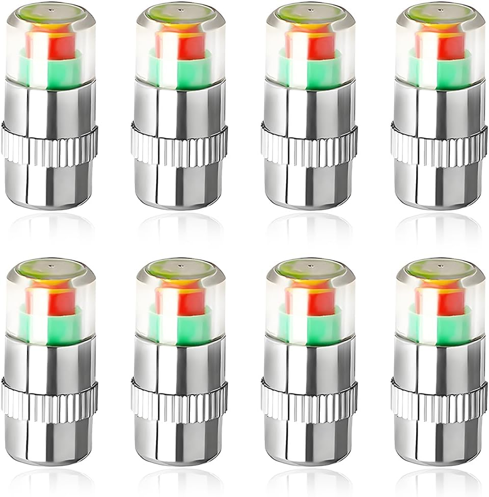 8PCS Tire Pressure Monitor Valve Stem Caps, 2.4 Bar 36PSI Pressure Monitor Stem Covers with 3-Color Eye Alert, Easy to Read Sensor Indicator Tire Valve Cap for Most Car Truck SUV (Silver) image number 3
