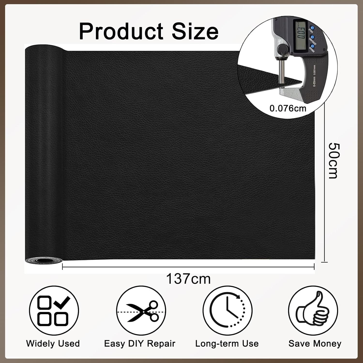 Vivva Leather Repair Tape, 137Cm X 50Cm Self-Adhesive Leather Repair Patch for Couch Furniture Sofas Car Seats, Advanced PU Vinyl Leather Repair Kit (Black) image number 4