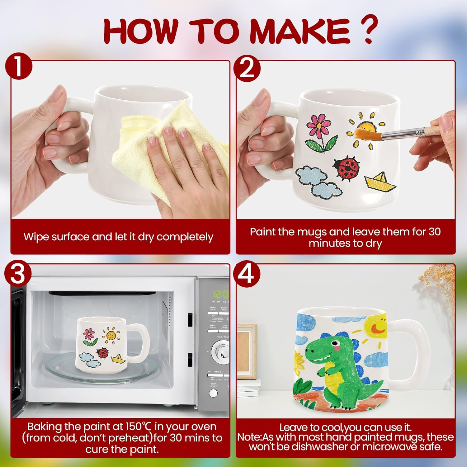 EILYGK Ceramic Painting Set, Cups Painting Set, Paint Your Own Ceramic Cup Kit, 2 Cups, Ceramic Painting Kit, Painting Sets for Adults image number 2