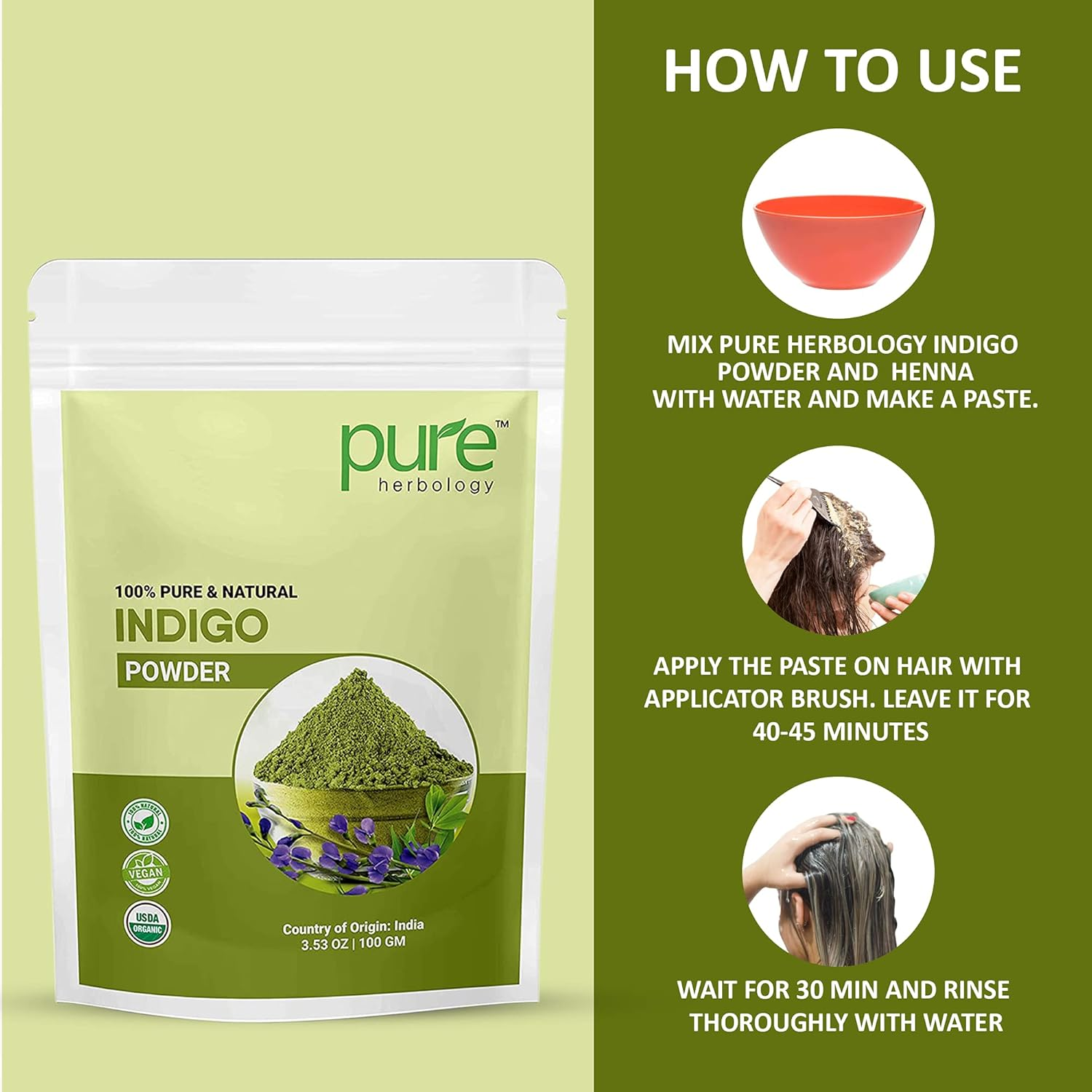 Pure Herbology Pure & Natural Indian Indigo Powder for Hair Care & Hair Growth, 100Gm image number 5