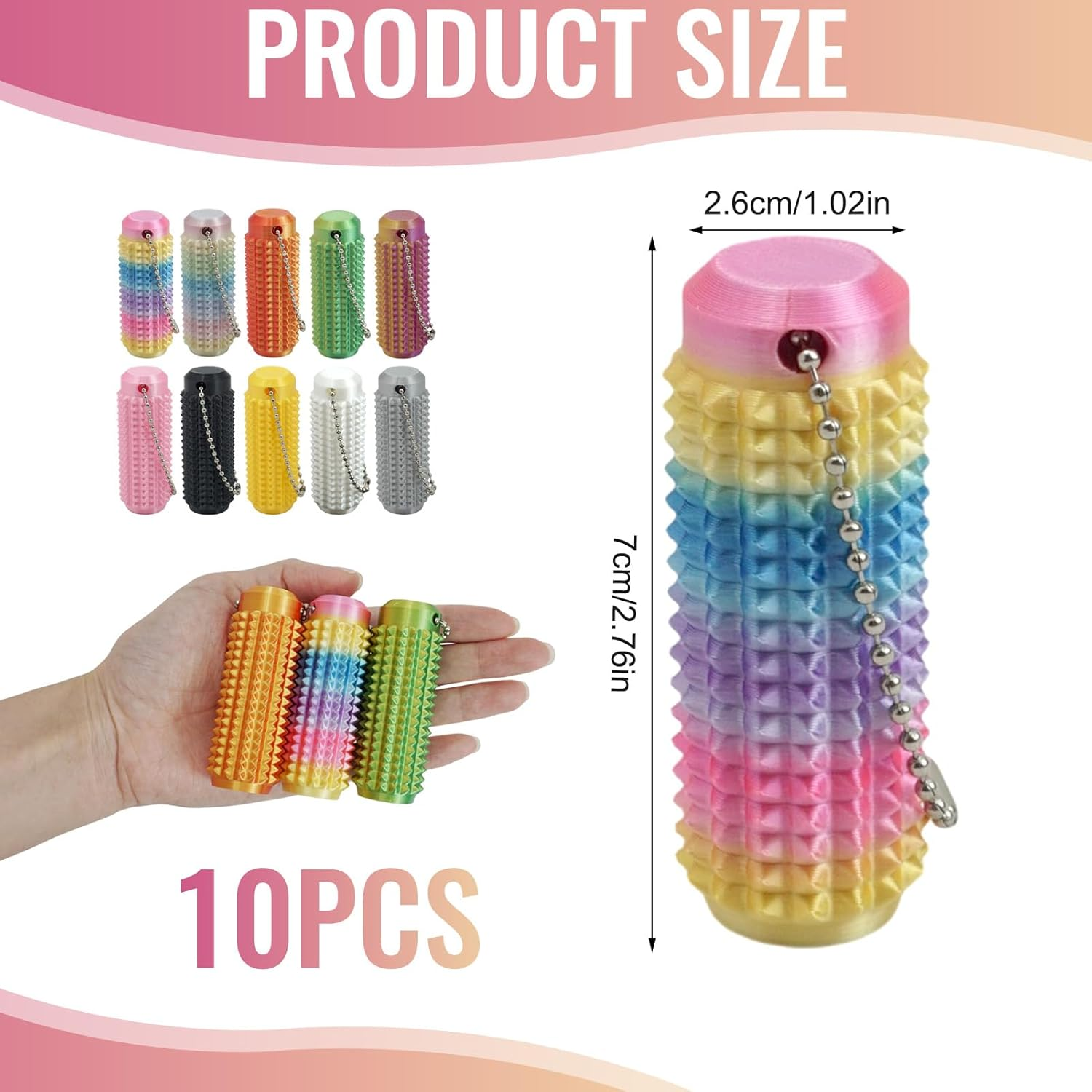 10 Pcs Ouchies Pain Fidget Toy, Pain Stim Spiky Grippie Fidget Keychain - Sensory Stress Relief Toy for Adults, Anxiety Relief Tool - ADHD & Sensory Needs Fidget Keychain, Divert Attention image number 2