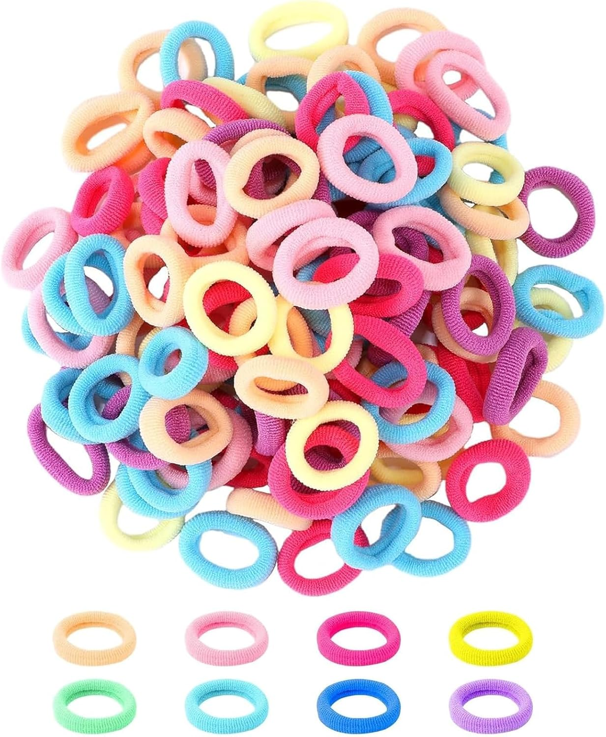 Small Hair Scrunchie, Elastic Hair Band, Various Colours, Small Hair Ties, Mini Seamless Hair Bands, Mini Hair Band, Multicoloured Soft (Pack of 200)