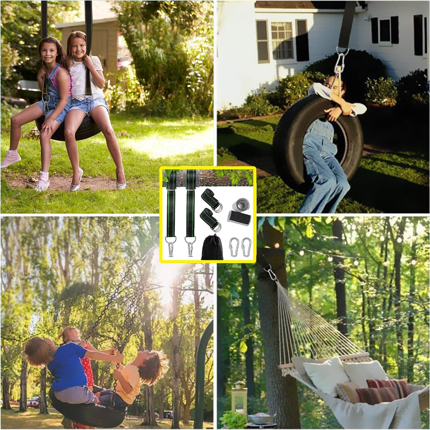 Taicols Tree Swing Hanging Straps, 2 Pcs 1.5M/5Ft Hammock Tree Straps Kit with 2 Sturdy Lock Carabiners & 2 Tree Protectors for Swings and Hammocks,Holds up to 1000Kg,Carry Pouch Bag for Hammocks