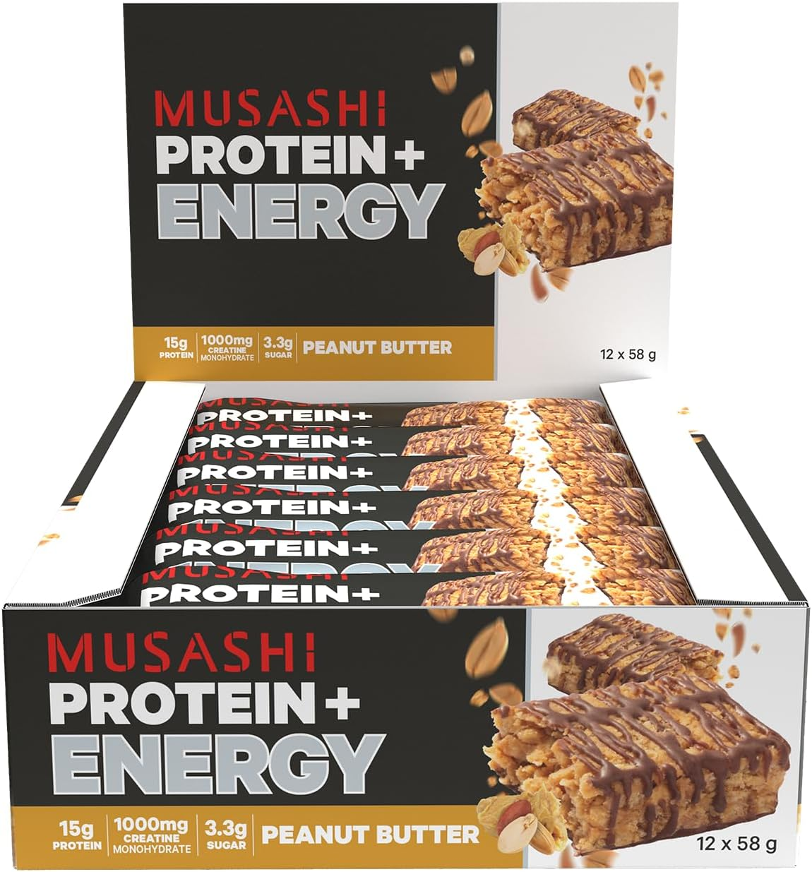 Musashi High Protein Bar, Peanut Butter Flavour, 90G &ndash; 12 Pack Muscle Recovery Snack with 45G Protein for Strength, Recovery & On-The-Go Fuel image number 2