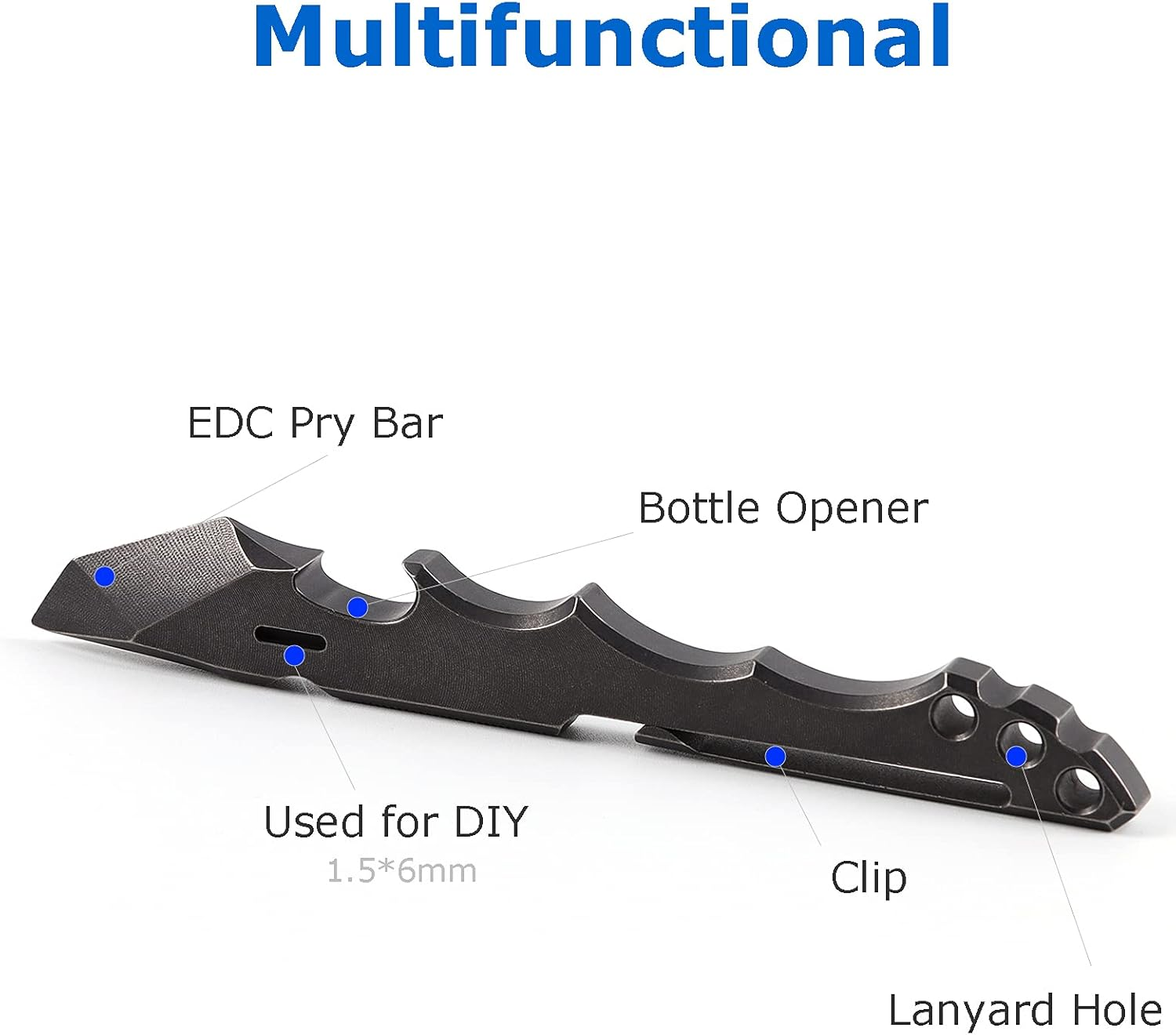 Titanium Pry Bar EDC Multi Tool with Bottle Opener Box Opener Clip Function (Black) image number 1